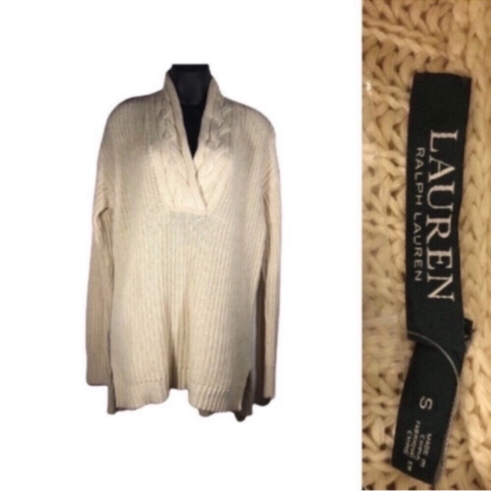 NEW with Tags LAUREN Ralph Lauren Womens Sz Sm Vneck Pullover Hi Low Hem Sweater